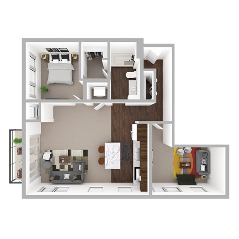 Floor plan for 1 bed, 1 bath, 927 sqft